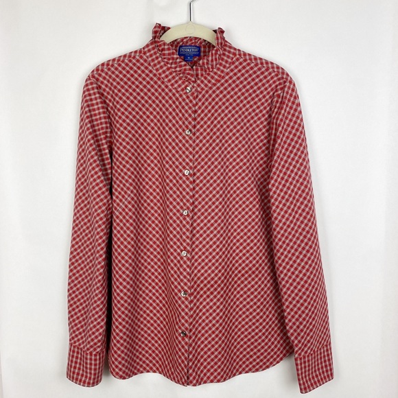 Pendleton Tops - Pendleton Red Plaid Ruffle Collar Button Front Top